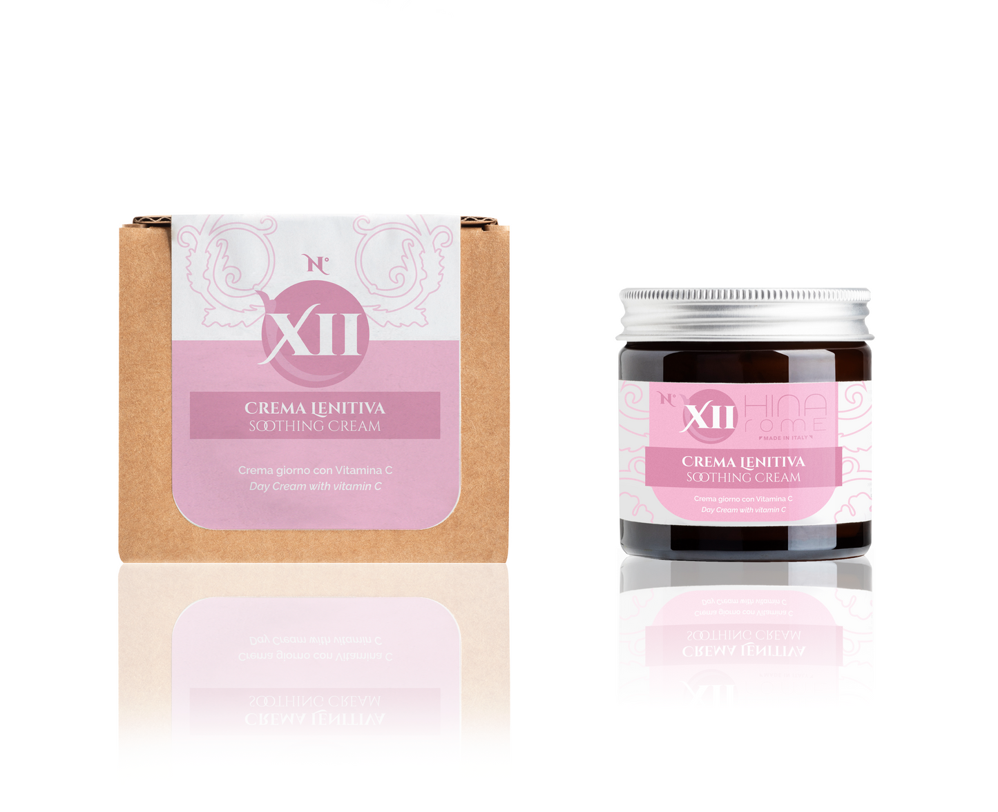 Crema lenitiva anti-rossore per pelli sensibili | HINA ROME N. XII Crema viso naturale con Lichene Islandico e Vitamina C. Lenisce rossori, protegge e riequilibra la pelle sensibile. Made in Italy. | Prodotto a Roma | 60 ml