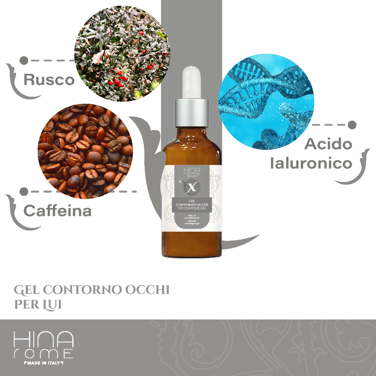Contorno Occhi Antirughe con Acido Ialuronico e Camomilla - Per Uomo - Prodotto a Roma | 30 ml