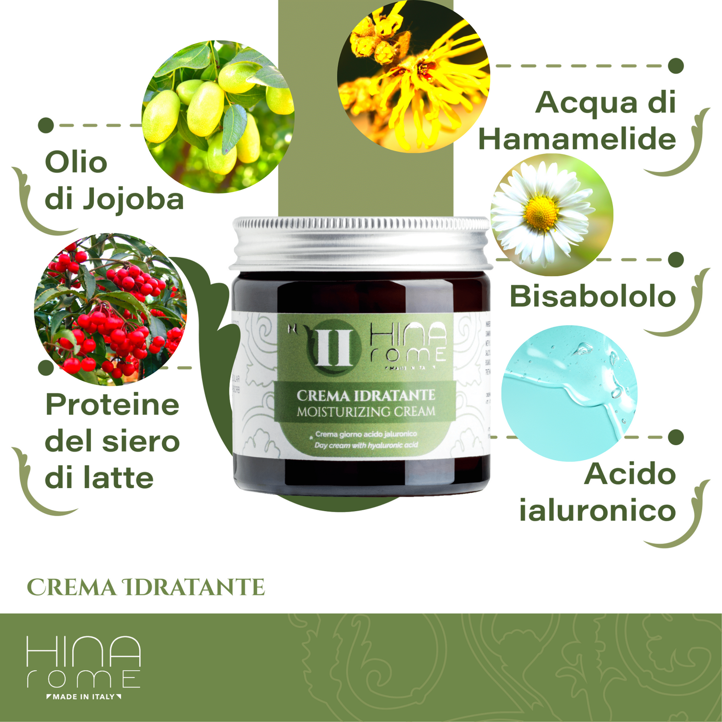 Crema Viso Idratante Antirughe con Sali di Acido Ialuronico | Prodotto a Roma | 60 ml