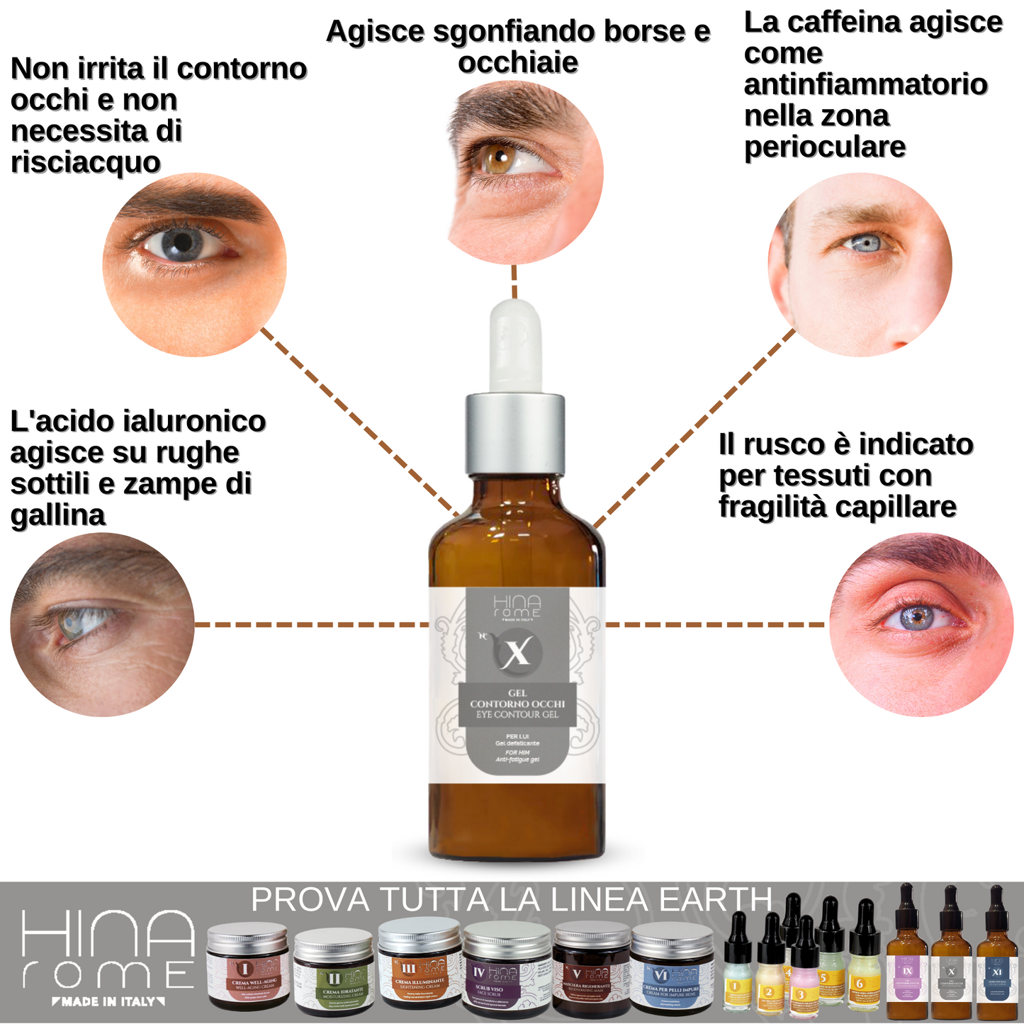 Contorno Occhi Antirughe con Acido Ialuronico e Camomilla - Per Uomo - Prodotto a Roma | 30 ml