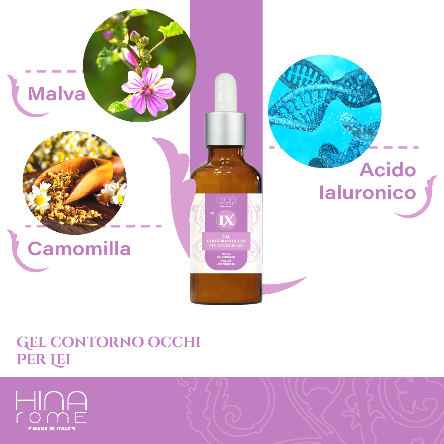 Eye Contour with Hyaluronic Acid and Chamomile - For Women - Made in Rome | 30 ml