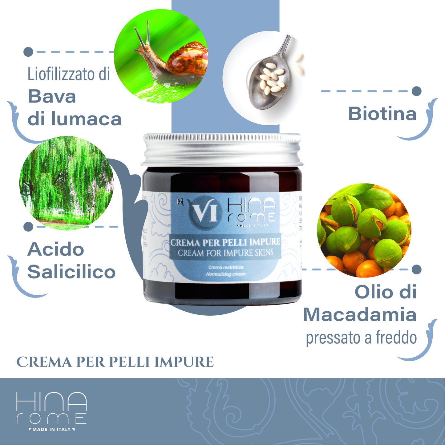 Face Cream for Oily Skin with Snail Slime and Biotin | Made in Rome | 60 ml