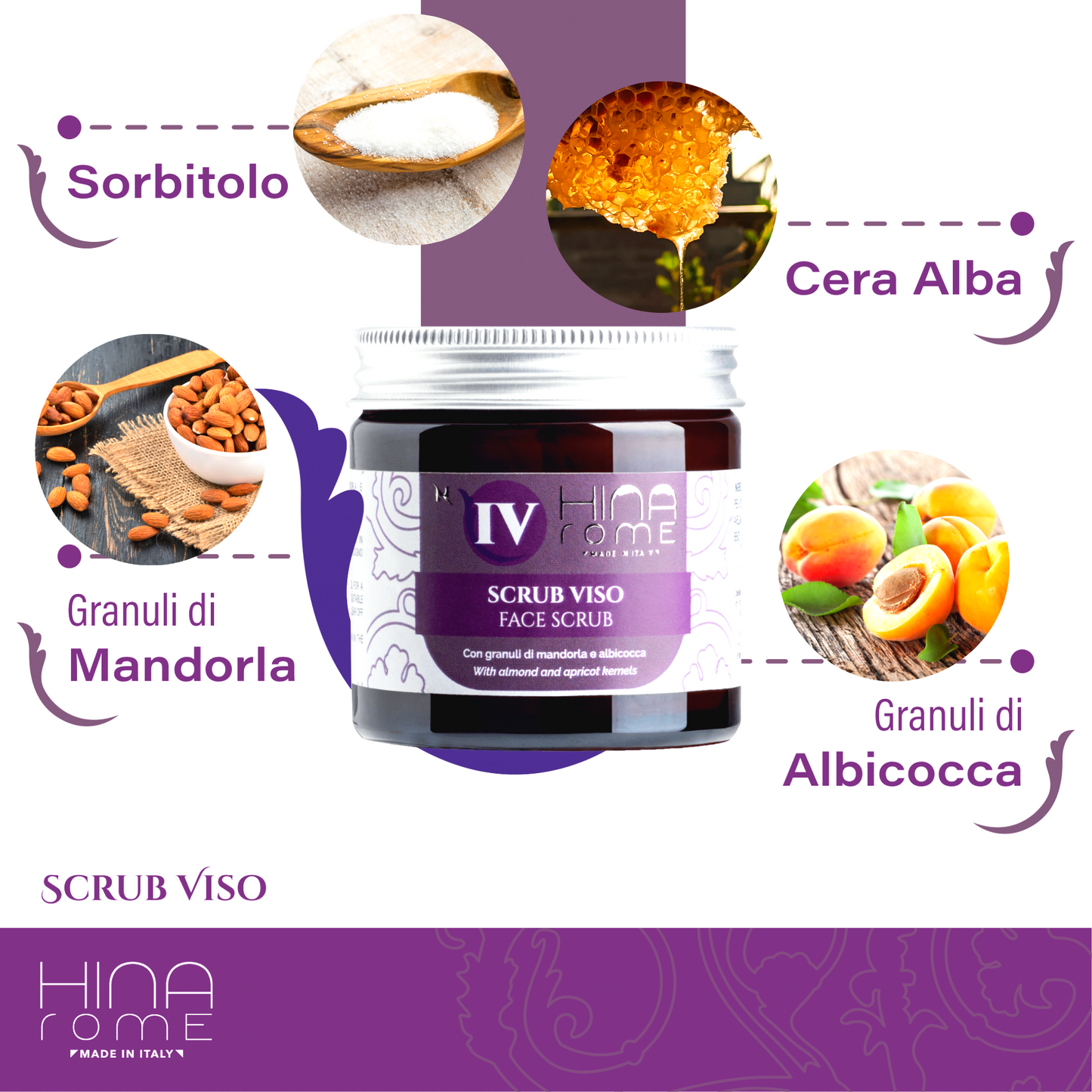 Almond and Apricot Exfoliating Facial Scrub | Made in Rome | 60 ml