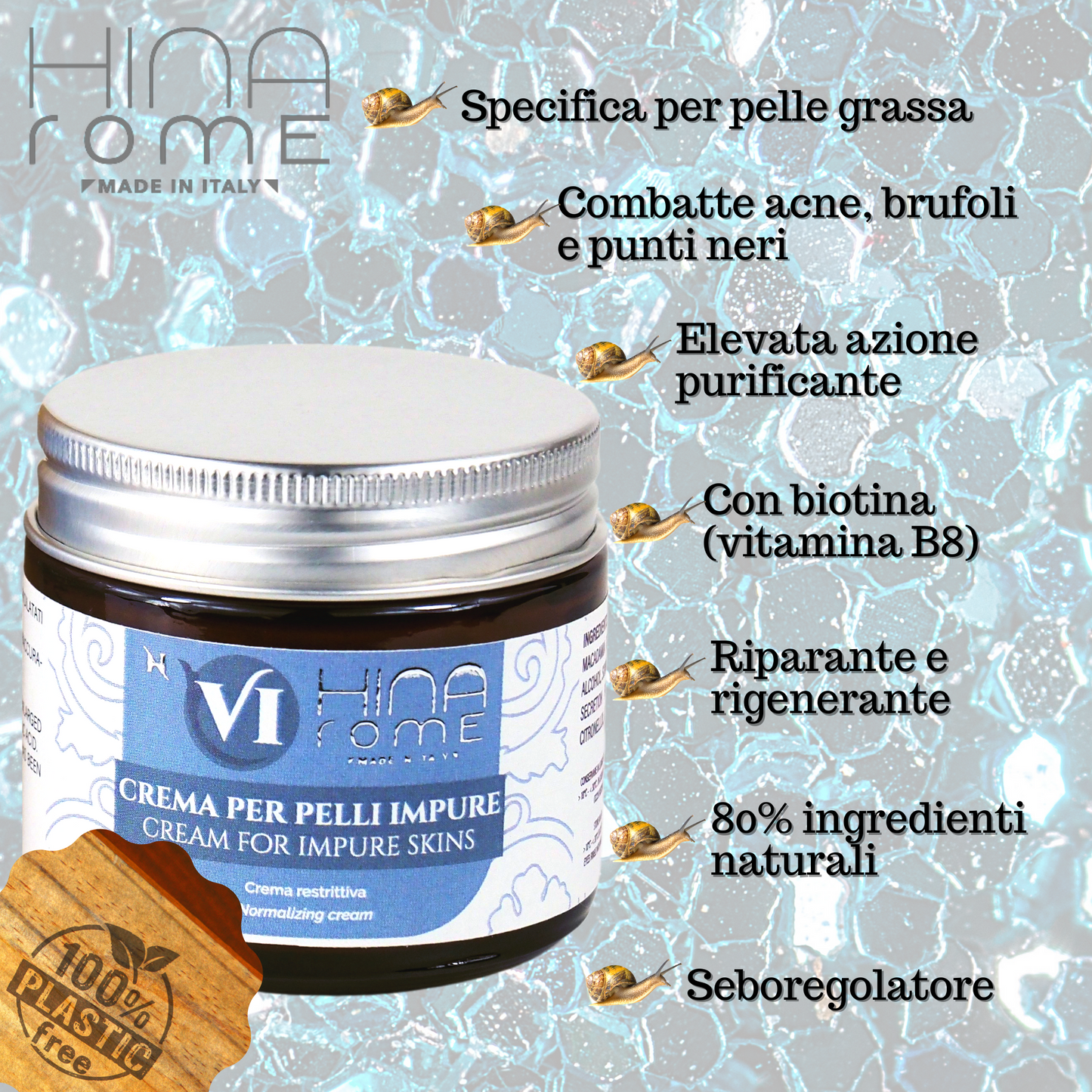 Face Cream for Oily Skin with Snail Slime and Biotin | Made in Rome | 60 ml