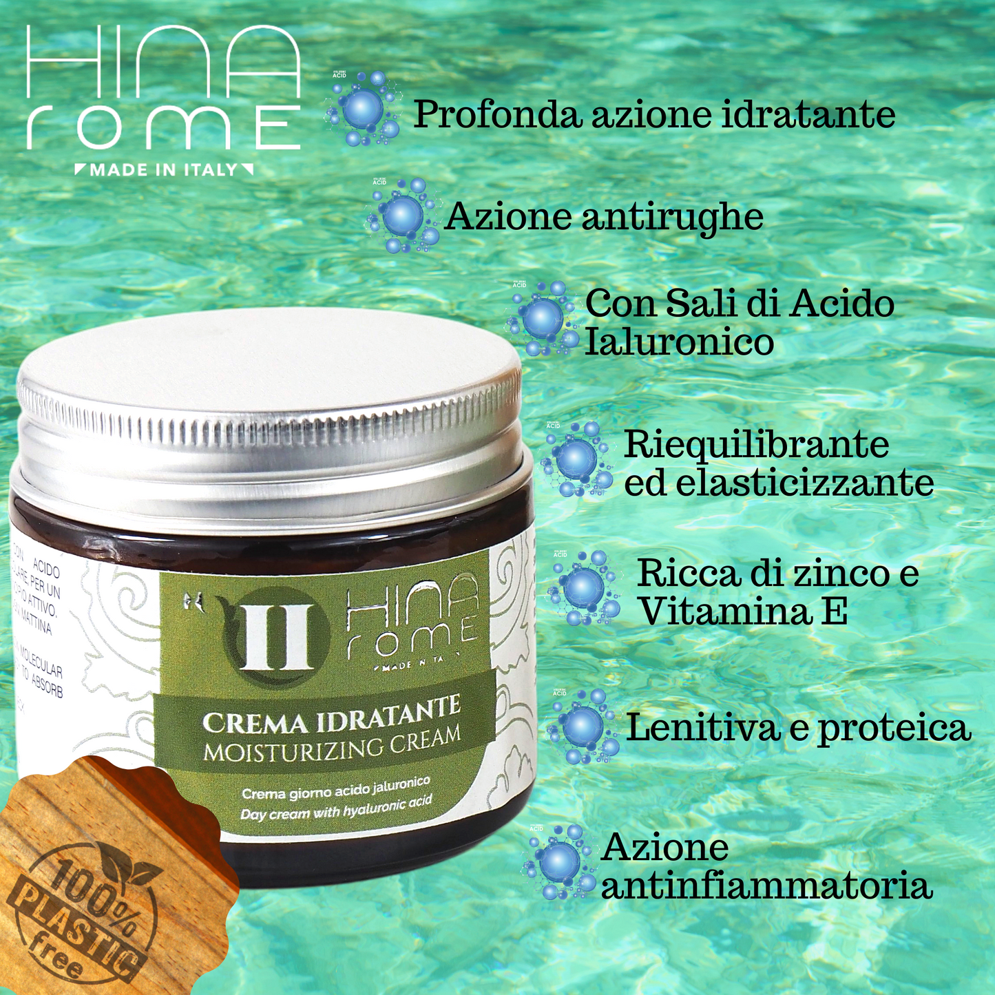 Moisturizing Anti-Wrinkle Face Cream with Hyaluronic Acid Salts | Made in Rome | 60 ml
