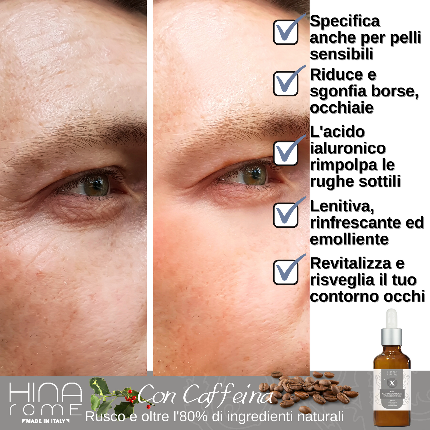 Contorno Occhi Antirughe con Acido Ialuronico e Camomilla - Per Uomo - Prodotto a Roma | 30 ml