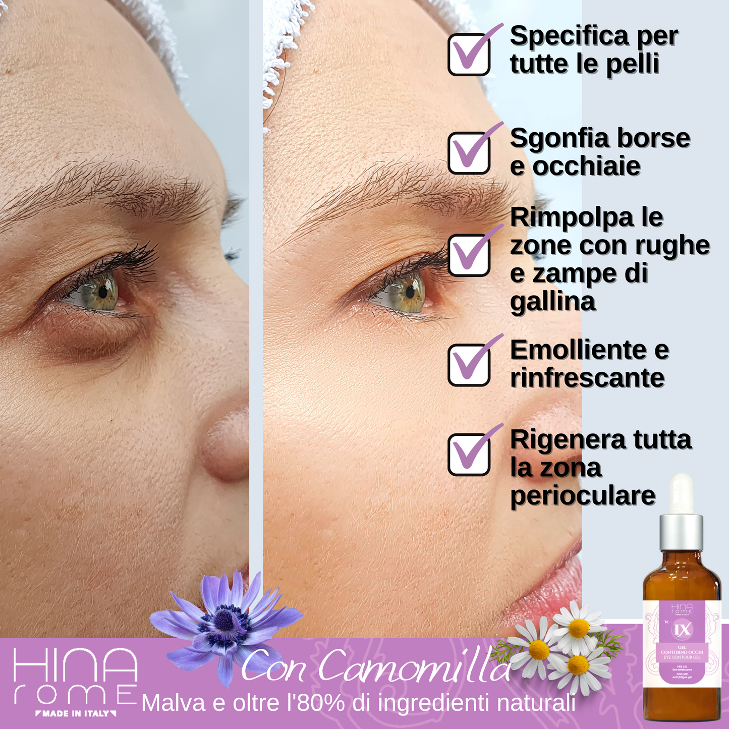 Eye Contour with Hyaluronic Acid and Chamomile - For Women - Made in Rome | 30 ml