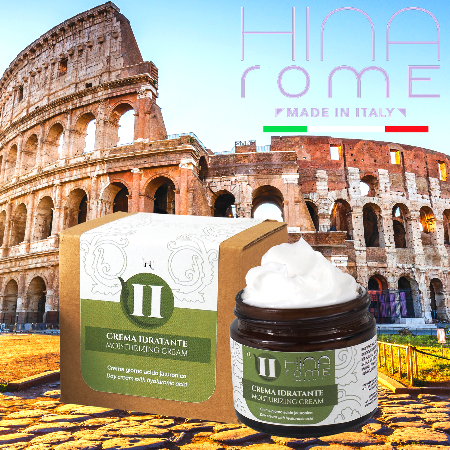 Moisturizing Anti-Wrinkle Face Cream with Hyaluronic Acid Salts | Made in Rome | 60 ml