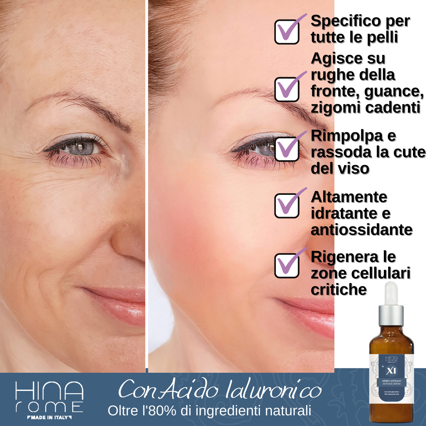 Hydrating Face Serum with Hyaluronic Acid for Men and Women - Made in Rome | 30 ml