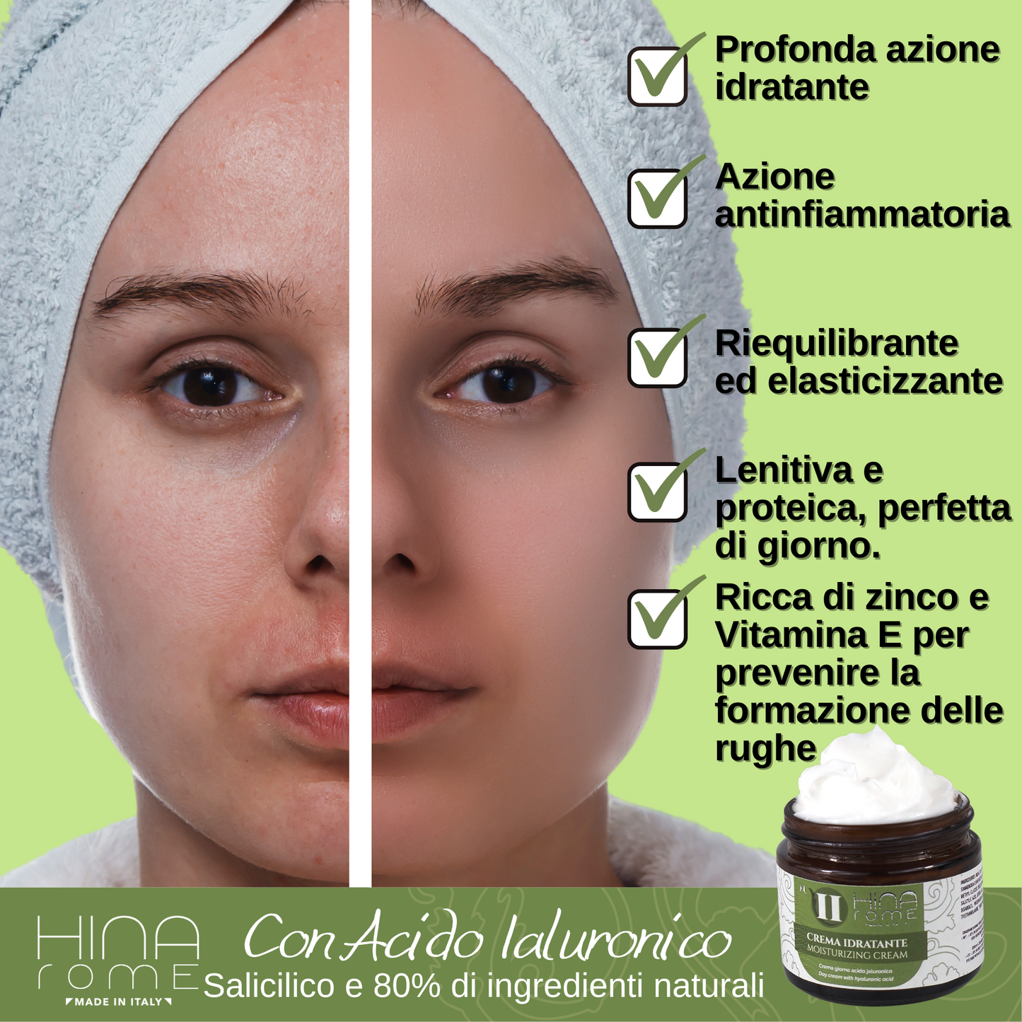 Moisturizing Anti-Wrinkle Face Cream with Hyaluronic Acid Salts | Made in Rome | 60 ml