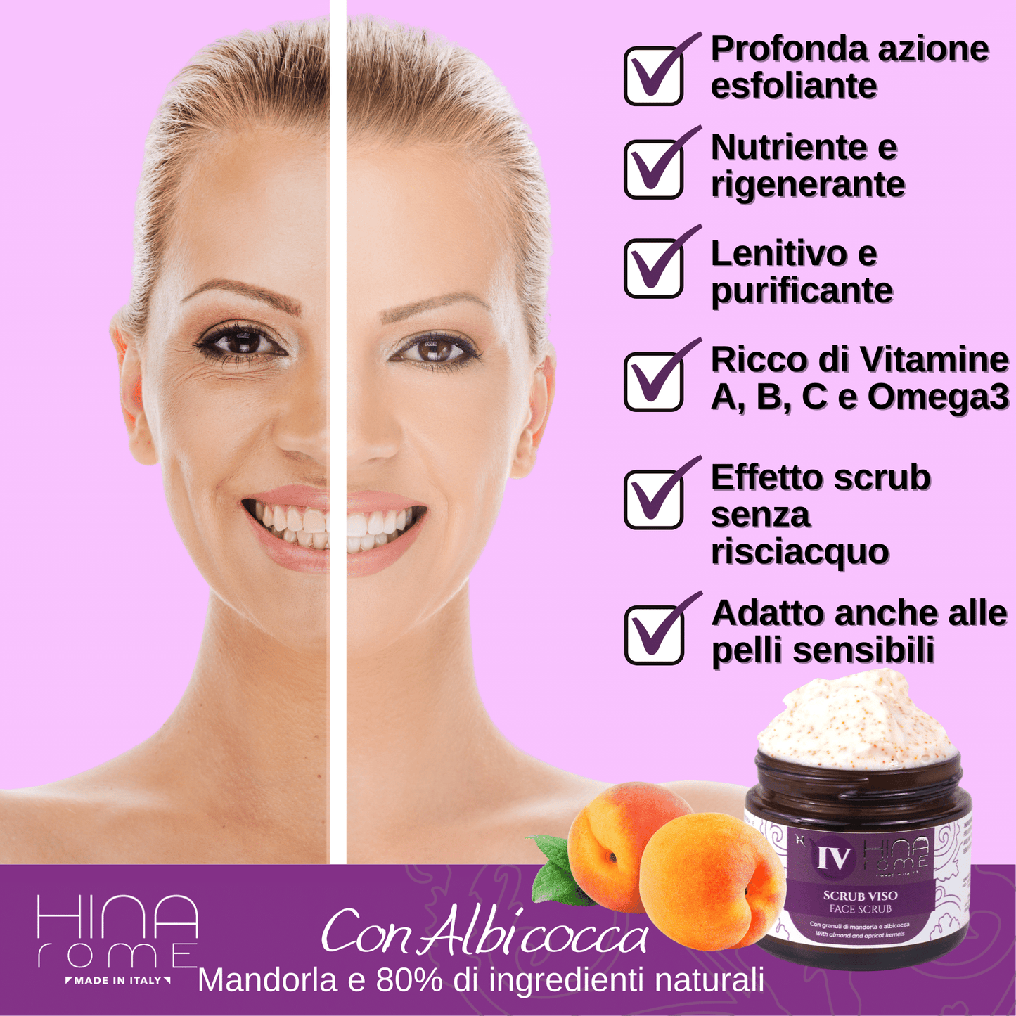 Almond and Apricot Exfoliating Facial Scrub | Made in Rome | 60 ml