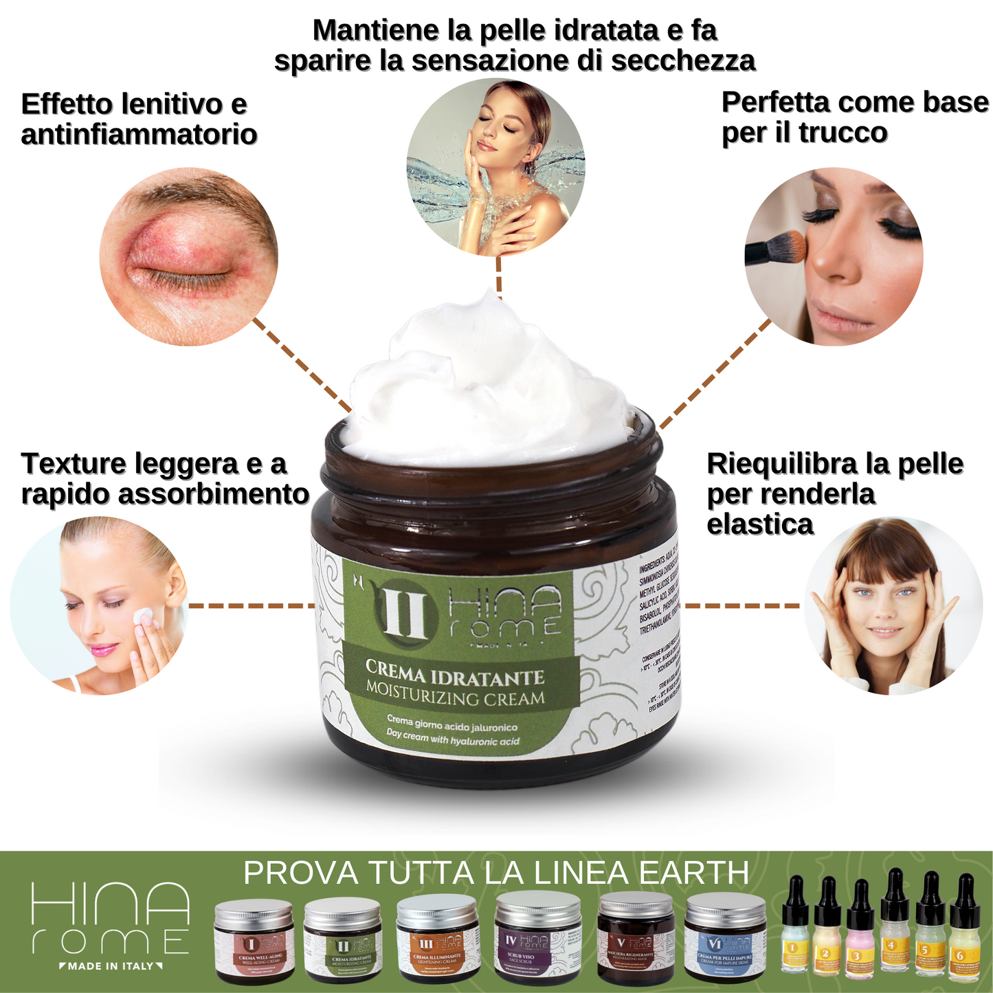 Moisturizing Anti-Wrinkle Face Cream with Hyaluronic Acid Salts | Made in Rome | 60 ml